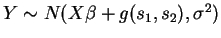 $Y\sim N(X\beta+g(s_{1},s_{2}),\sigma^{2})$