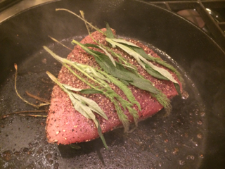 tuna steak with yarrow and mugwort