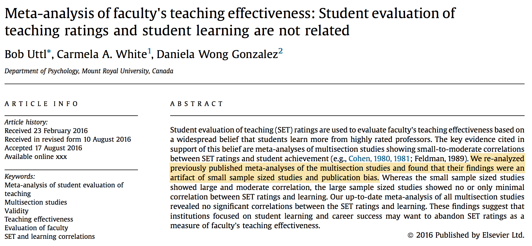 Uttl et al., 2016